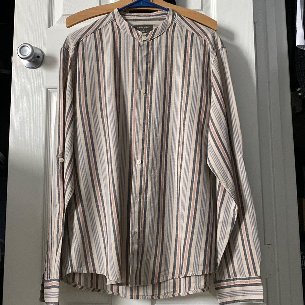 Primark Linen Button Down Mandarin Collar - image 1